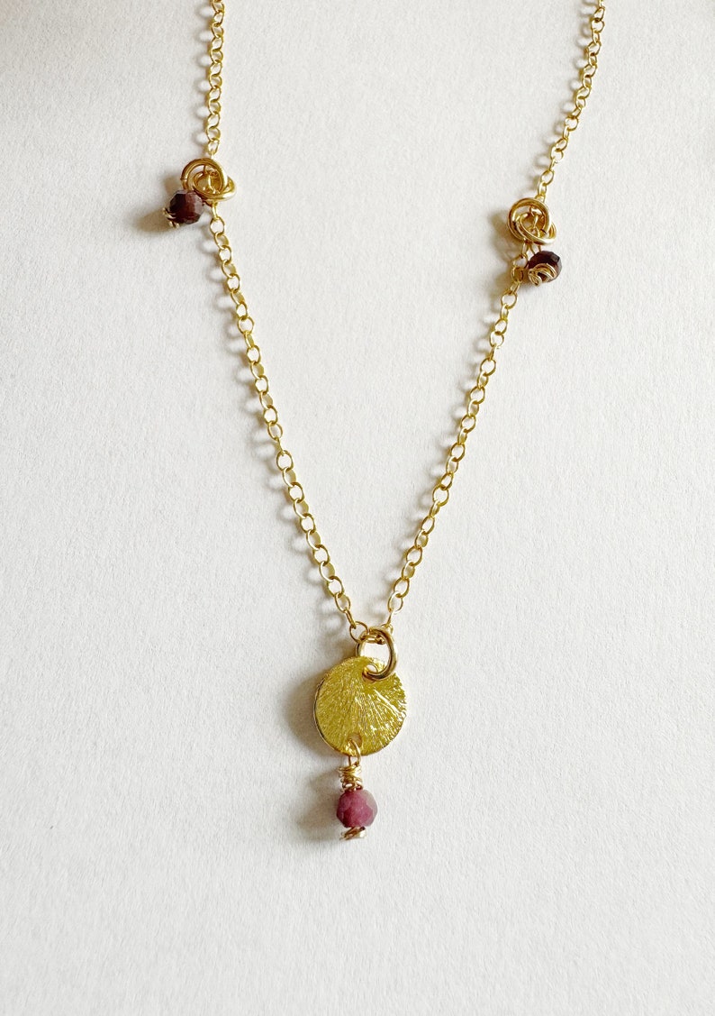 Garnet light and peace necklace blue or red garnet stone gold filled dainty classic minimal jewelry, modern shapes, gold filled zdjęcie 5