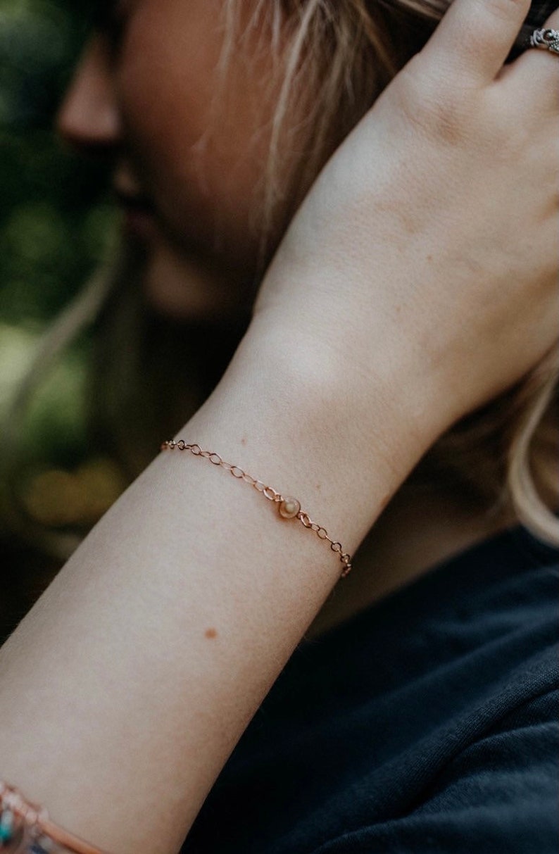 Dainty mustard seed bracelet in rose gold or gold tennis bracelet dainty gifts for her inspire minimal jewelry image 3
