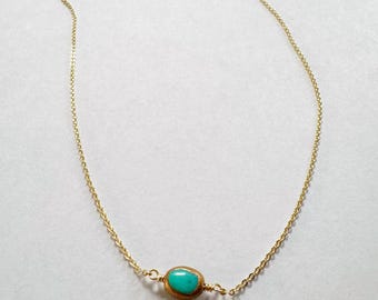 Turquoise necklace on gold filled chain - Arizona turquoise bead - selah - rest - Christian jewelry