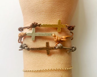 Large cross and leather bracelet - Christian - faith - Jesus