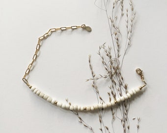 Gold Filled Paperclip Chain Bracelet: Cream Seed Beads, Christian Jewelry
