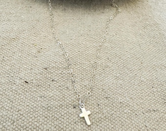 Dainty cross necklace - sterling silver - 16 inches