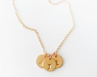 Gold or Rose gold Stamped initial necklace - personalized, mothers gift, special occasion, gold filled, rose gold filled