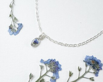 Mini silver forget me not necklace - remembrance