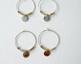 gold filled coin hoop earrings - reflection - peace and light- two tone - faith - sterling silver -