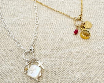 Custom Charm necklace- strength, peace, pearls, customized - personalized - precious gem beads - faith - floral