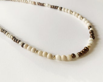 Matte Jasper Beaded Necklace: Gold Filled, Neutral Bracelet