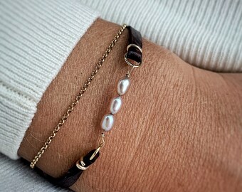 Precious Pearl bracelet - leather - pink pearls- delicate - minimal - gold filled - heavenly treasures