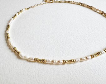 Classic pearl and gold filled beaded necklace
