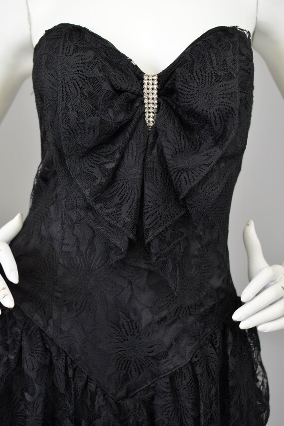 1980s Tiered Black Lace Bustier Madonna Dress | 1980s… - Gem