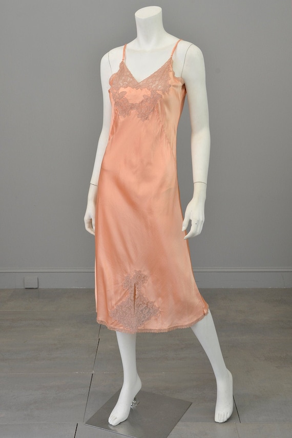 1930s 40s Peach Silk Lace Slip Dress | Silk with L