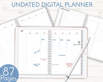 Planner digitale non datato, Planner Goodnotes, mensile, settimanale (PDF)