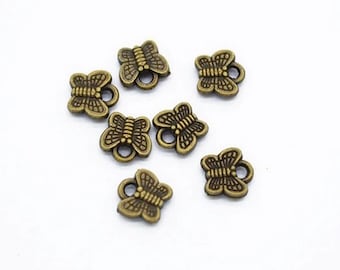 25 Small Butterfly Double-sided Charms in Antique Bronze color 7x7mm