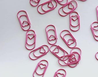 20/50 Pcs Paper Clips with Heart - Fuchsia / Cyclamen  20mm - Scrapbooking - Favors - Wedding