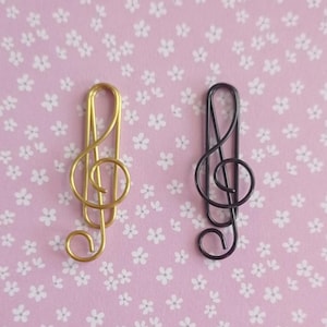 10 Treble Clef Paper Clips - Antique Gold or Black Color. Size 40mm - Scrapbooking - Favors - Wedding