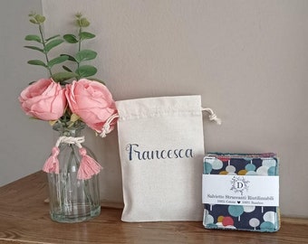 7 Washable Make-up Remover Wipes in 100% Cotton and Bamboo Fiber Sponge with Custom Bag - Reusable - Eco friendly