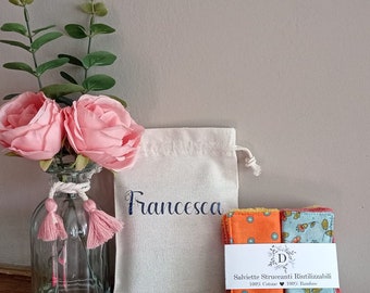 7 Washable Make-up Remover Wipes in 100% Cotton and Bamboo Fiber Sponge with Custom Bag - Reusable - Eco friendly