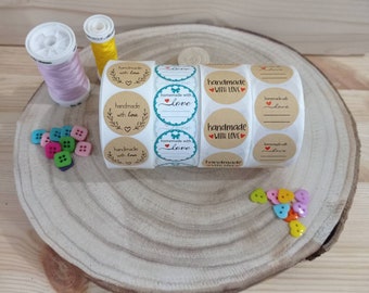 50/100 Adhesive Labels - Round Handmade With Love Stickers diameter 25 mm Gift Box - Seal - Gift tag