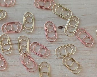 20/50 Pcs Paper Clips with Star - Gold Color - Rose Gold - 22mm - Scrapbooking - Favors - Wedding