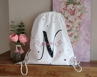 Backpack, Gym Bag in Certified White Cotton 38 x 42 cm to Personalize - Birthday - Wedding Favor - Wedding - School - Sports.