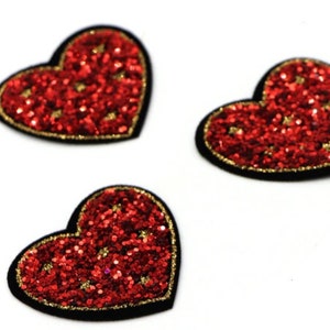 3 Red Heart Patch with Glitter thermoadhesive patch application. Fixing with iron or thermal press 41x41mm