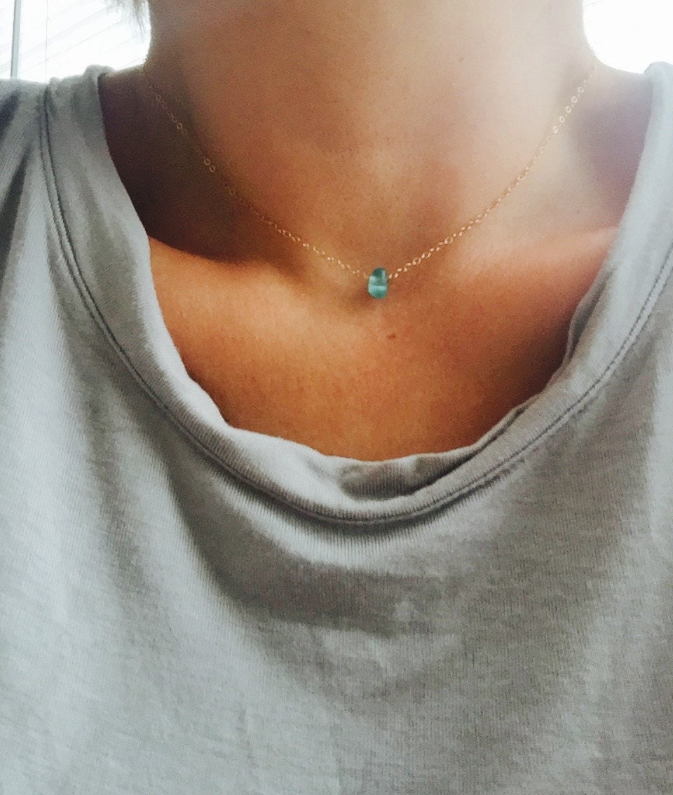 Dainty Floating Aqua Seaglass Necklace, Tiny and Sweet, Something Blu…