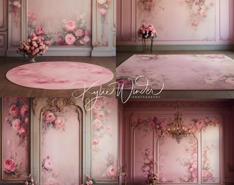 33 digital backdrops, portrait backdrop, pinks & greens, beautiful room digital backdrop, gorgeous room, studio backdrop, digital background