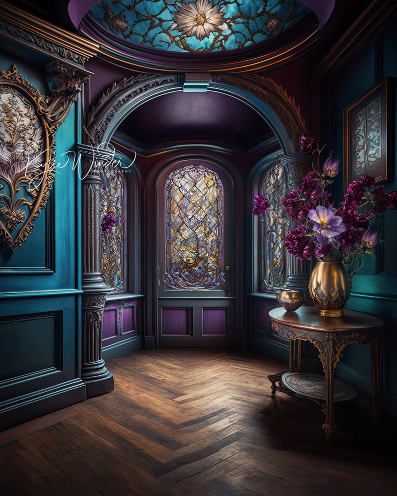 Victorian Room Purple Turquoise Set Digital Backdrop - Etsy