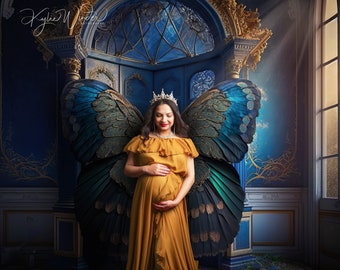 Digital backdrop with wings, wings, Backdrop with wings overlay, maternity backdrop, victorian room backdrop, blue room, gorgeous wings,