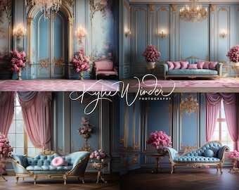 37 digital backdrops, portrait backdrop, beautiful room digital backdrop,gorgeous room, studio backdrop, pinks blues flowers,  victorian