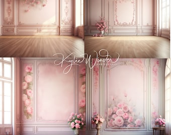 36 digital backdrops, portrait backdrop, beautiful room digital backdrop, gorgeous room, studio backdrop, pinks and roses, studio portrait