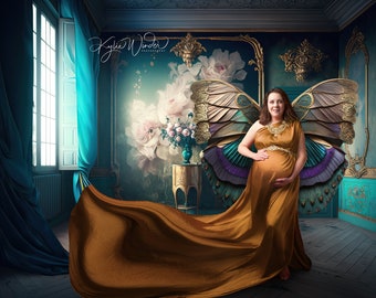 Digital backdrops, portrait digital backdrops, floral room, beautiful backdrops, wings, butterfly wings,