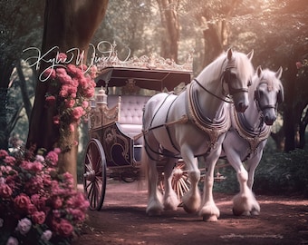 Horse and carriage backdrops, portrait backdrop, horse & carriage, Princess digital, gorgeous, silver and gold, carriages, childrens digital