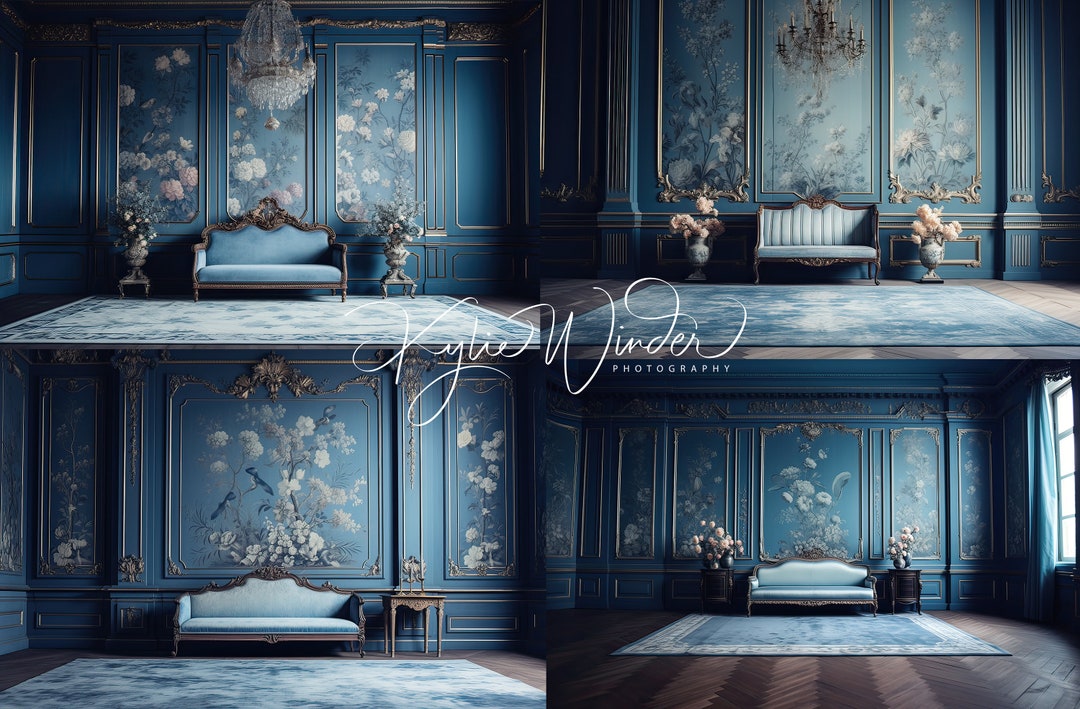 40 Digital Backdrops, Steel Blue, Portrait Backdrop, Beautiful Room ...