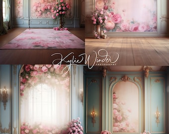40 digital backdrops, portrait backdrop, beautiful room digital backdrop, gorgeous room, studio backdrop, pinks and roses, studio portrait