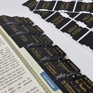 Pestañas negras del Corán / Vinilo premium + Lámina dorada - Pestañas de estudio / Separadores autoadhesivos para diario/organización / Regalo musulmán / Alta calidad