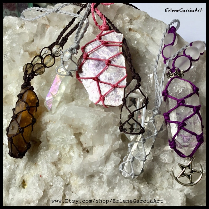Macrame CLEAR CRYSTAL QUARTZ Necklace