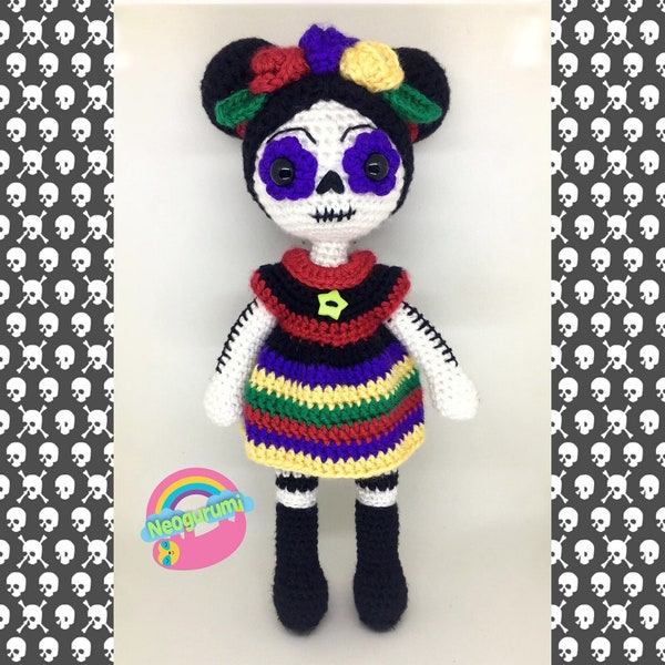 Lucia Day of the Dead Sugar Skull Doll - Amigurumi Crochet Doll Pattern pdf