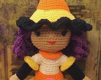 Camilla the Candy Corn Witch Halloween Doll - Amigurumi Crochet Pattern