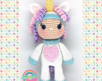 Niña Unicornio - patrón de muñeca amigurumi de ganchillo