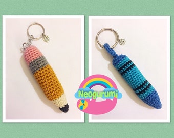 Pencil and Crayon keychain/charm -  amigurumi crochet pattern