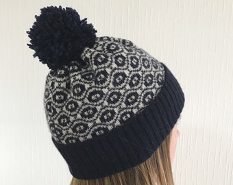 Knitted Bobble Hat, Knitted Hat, Ladies Bobble Hat, Knitted Lambswool Hat, Knitted Pompom Hat, Lambswool Bobble Hat, Ladies Wool Hat