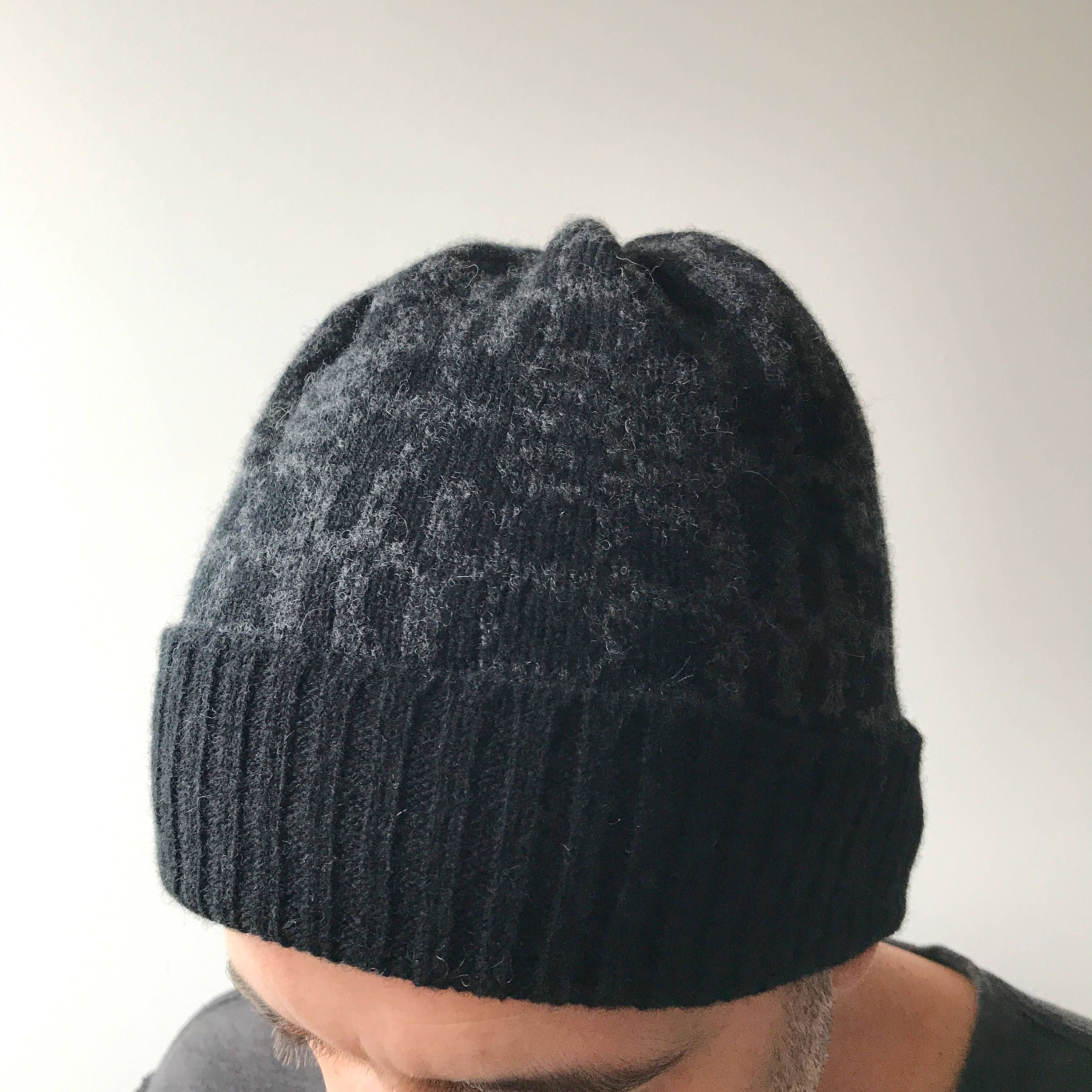 Mens lambswool knitted beanie hat black knitted beanie hat | Etsy