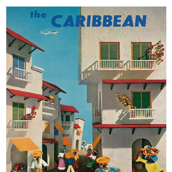 Caribbean, Airline, Travel Poster Style, Vintage Modern Greeting Card, NCC000563