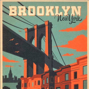Brooklyn, Bridge, Brownstones, Travel Poster Style Postcard Z181707