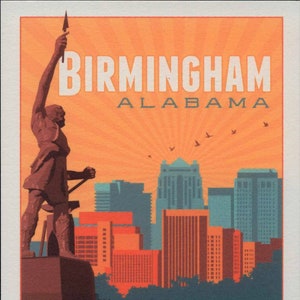 Birmingham, Alabama, The Magic City, carte postale de style affiche de voyage Z001255