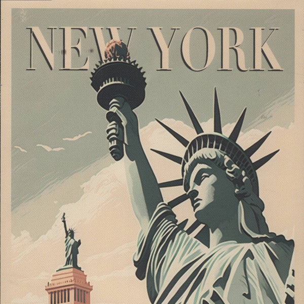 New York City, Statue de la Liberté, style voyage, impression sur toile, salon, chambre à coucher, boudoir, cuisine 20 x 30 cm (8 x 30 po.) 709781
