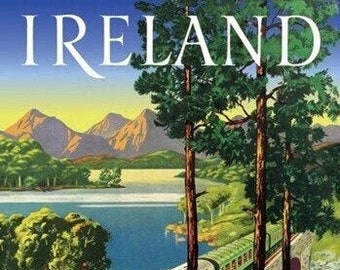 Ireland, Travel Poster Style, Travel by Train, Colorful, Retro, Modern Vintage Greeting Card NCC000626