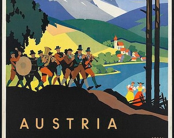 Austria, Band, Musicians, Mountains, Colorful, Modern Vintage Style Greeting Card NCC000746