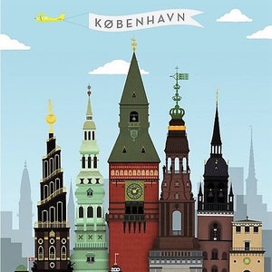 Copenhagen, Kobenhavn, Denmark, Travel Poster Style, Stylish, Vintage Modern Greeting Card, NCC000570